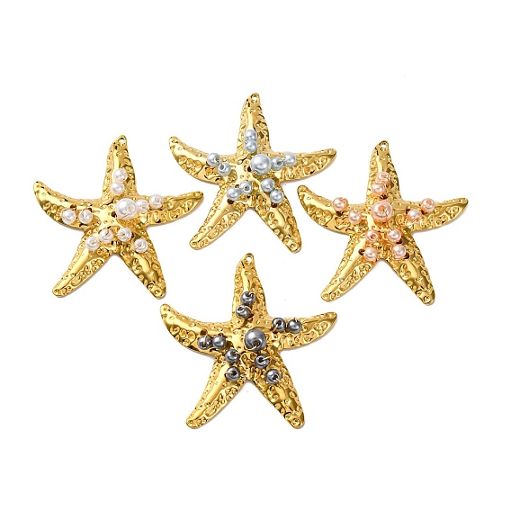 304 из нержавеющей стали большие кулоны, прелести морская звезда, с пластмассовой жемчужиной abs, вакуумное покрытие pvd, реальный 18 k позолоченный