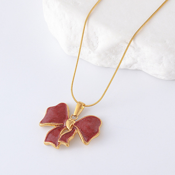 3 шт. ожерелья с подвеской-бантом из нержавеющей стали темно-красного цвета с эмалью для женщин