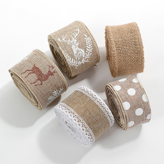 Лента с льняным принтом/кружевной окантовкой, для упаковки подарков, оформление партии, Перу
