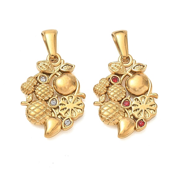 304 de acero inoxidable con colgantes de diamantes de imitación, Amuletos de frutas, revestimiento de iones (ip), dorado