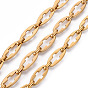 304 Stainless Steel Link Chains, with Spool, Unwelded, Nickel Free, Oval with Hollow Cross, Real 18K Gold Plated