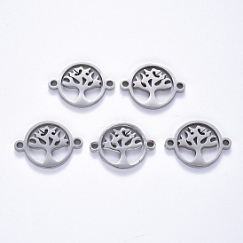201 Stainless Steel Links Connectors, Laser Cut, Flat Round with Tree