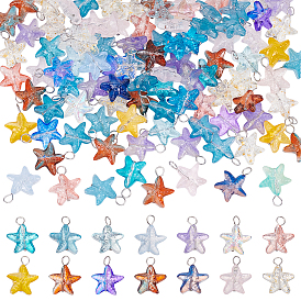 100 шт. подвески из прозрачного стекла с градиентной краской для запекания в виде морской звезды, с 304 петлями из нержавеющей стали с плоскими головками