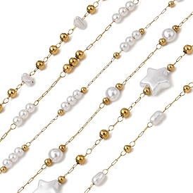 Ручная работа 304 цепочки из нержавеющей стали и АБС-пластика с жемчужными бусинами, пайки, с 316 цепями и катушкой из нержавеющей стали, ионное покрытие (ip)