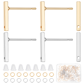 40шт 2 цветной прямоугольный стержень латунные серьги-гвоздики, с 100шт. 304 перемычками из нержавеющей стали и латуни, 50 гайки ушные пластиковые