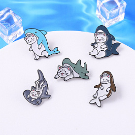 Cute Cat Shark Enamel Pin with Alloy Accessories