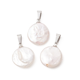 Натуральные кеши жемчужные подвески, Круглые подвески в виде монет с 201 защелкивающимися креплениями из нержавеющей стали, белые