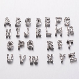 Platinum Plated Brass Micro Pave Cubic Zirconia Letter Slide Charms, 8~11x4~10x4~4.5mm, Hole: 4.5x1.5mm