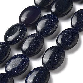Synthetic Blue Goldstone Beads Strands, Flat Oval