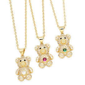 Collier pendentif ours en peluche doux et simple pour femmes-à la mode, jolie chaîne de collier de verrouillage (nkn