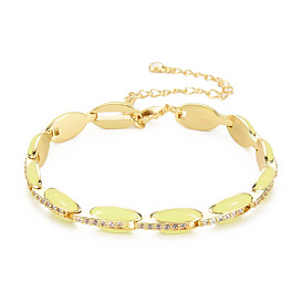 Bracelet chaîne à maillons en laiton micro pavé de zircone cubique pour femme, bracelets ovales en émail, sans nickel, réel 18 k plaqué or
