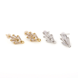 Brass Stud Earring Findings, with Loops, Clear Cubic Zirconia and Ear Nuts, Grass
