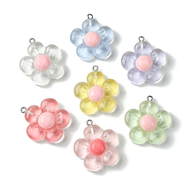Translucent Resin Pendants, Flower Charms with Platinum Plated Iron Loops