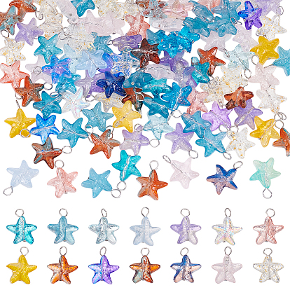100 шт. подвески из прозрачного стекла с градиентной краской для запекания в виде морской звезды, с 304 петлями из нержавеющей стали с плоскими головками