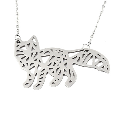 201 Stainless Steel Pendant Necklaces, with Cable Chains, Fox
