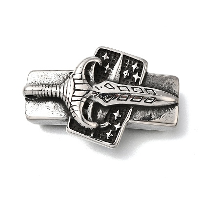 304 из нержавеющей стали слайд прелести, для изготовления кожаных браслетов, прямоугольник с кинжалом