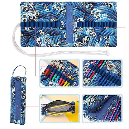 Cloth Knitting Needles Storage Bag, Portable Travel Crochet Hooks Organizer, Rolling Knitting Needles Holder Case for Carrying Crochet Accessories