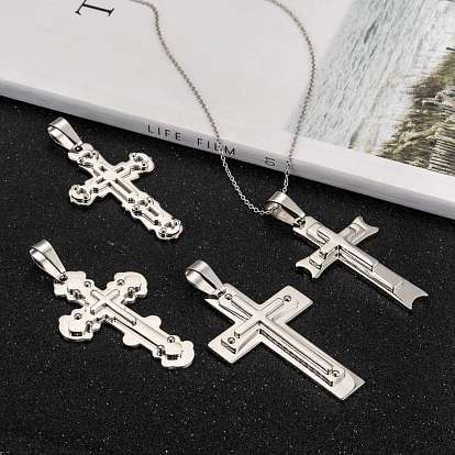 304 Stainless Steel Big Pendants, with 201 Stainless Steel Clasp, Cross, Mixed Style, 69~73x34~44x6~8mm, Hole: 15x9mm