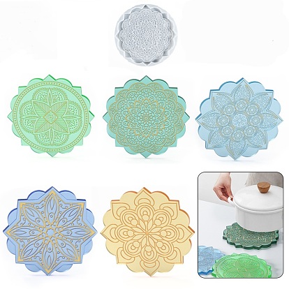 DIY Cup Mat Silicone Molds, Coaster Molds, Resin Casting Molds, Flat Round with Flower