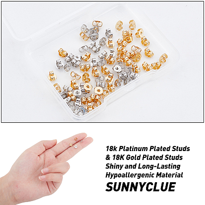 SUNNYCLUE 40 Pairs 2 Colors Brass Ear Nuts, Butterfly Earring Backs for Post Earrings