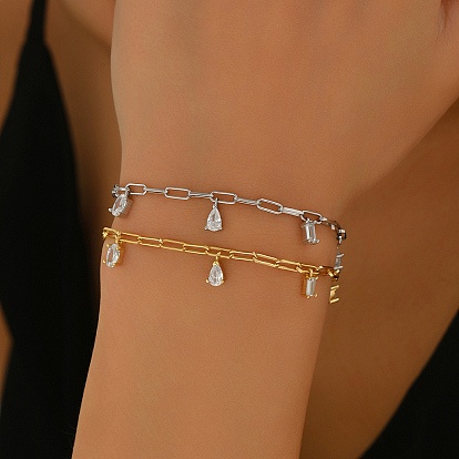 Bracelets à breloques élégants en argent sterling, bracelets à chaîne trombone pour femmes, formes mixtes, avec de la zircone cubique clair