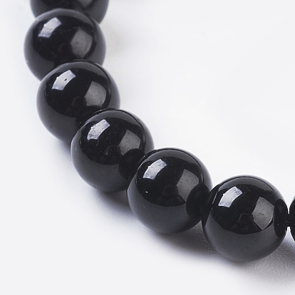 Natural Tourmaline Beads Strands, Black, Round