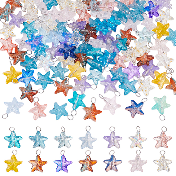 100 шт. подвески из прозрачного стекла с градиентной краской для запекания в виде морской звезды, с 304 петлями из нержавеющей стали с плоскими головками