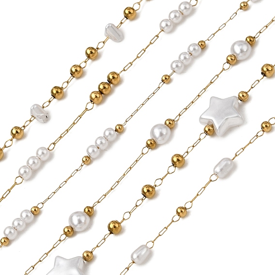 Ручная работа 304 цепочки из нержавеющей стали и АБС-пластика с жемчужными бусинами, пайки, с 316 цепями и катушкой из нержавеющей стали, ионное покрытие (ip)