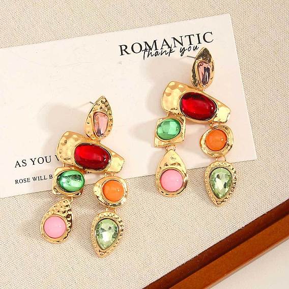 Серьги-гвоздики из сплава с подвесками, cmолой, золотые