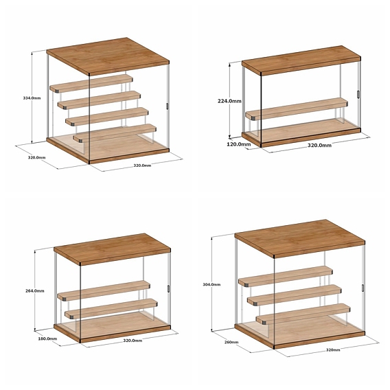Acrylic Display Frame, Doll Display Box, with Wood, Rectangle