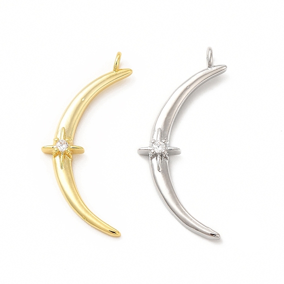 Покрытие стойки латунь микропаве прозрачные подвески из кубического циркония, без кадмия и без свинца, полумесяц со сверкающей звездой