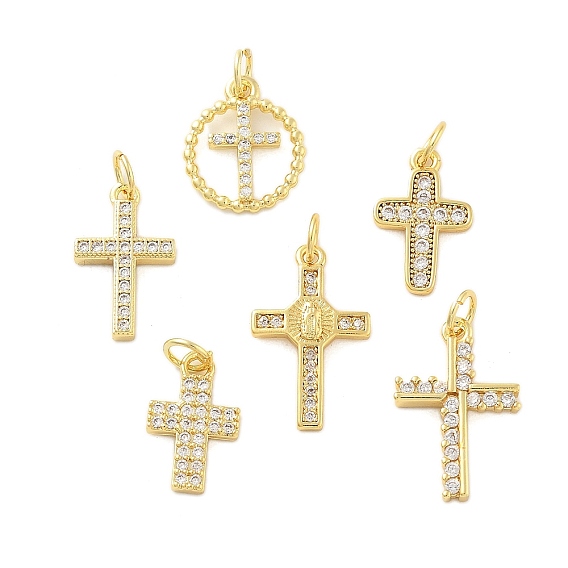 Латунные микро проложить кубического циркония подвески, крестик, без свинца и без кадмия, долговечный, стойки покрытие, с целью перехода в кольце