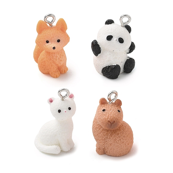 Animal Theme Opaque Resin Pendants, with Platinum Iron Loop