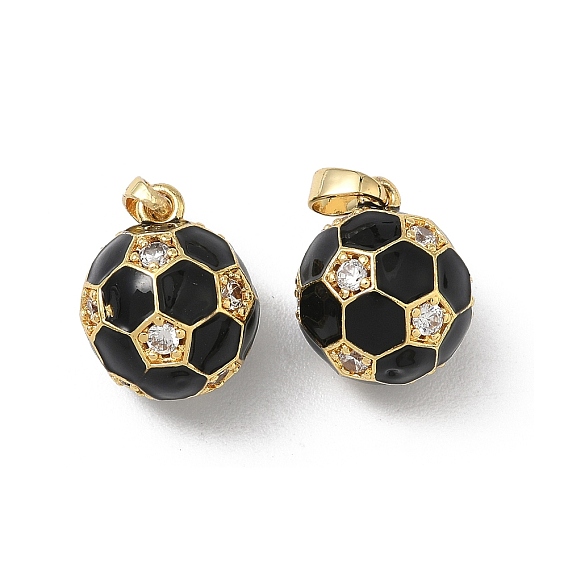 Подвески из спортивной латуни с микропаве из прозрачных кубических цирконий, с эмалью, футбольное очарование