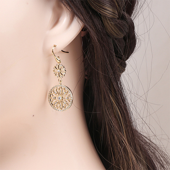 Серьги-подвески из латуни в стиле бохо с прозрачными кубическими цирконами, тканая паутина