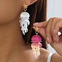 Alloy Acrylic Stud Dangle Earrings for Women, Jellyfish, Golden