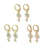 Key with Evil Eye Real 18K Gold Plated Brass Dangle Leverback Earrings, with Enamel and Cubic Zirconia