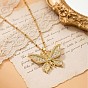 Brass Micro Pave Clear Cubic Zirconia Hollow Pendant Necklaces for Women, Butterfly