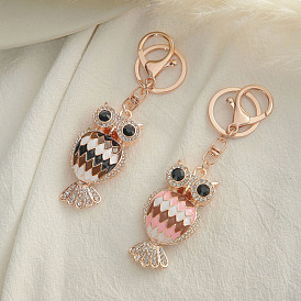 Small gift owl diamond studded animal key chain car pendant metal cute bag pendant