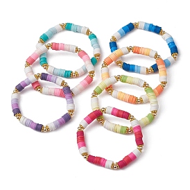 7 pcs 7 ensemble de bracelets extensibles de surfeur heishi en argile polymère de couleur, bracelets preppy pour enfants