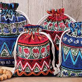 Bohemia Cotton & Linen Drawstring Bags, Rectangle Jewelry Pouches