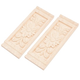 Natural Solid Wood Carved Onlay Applique Craft, Unpainted Onlay Furniture Home Decoration, Rectangle with Flower
