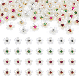 80Pcs Plastic Cabochons, with Rhinestone and Iron, Flower, Golden