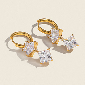 304 звезда из нержавеющей стали с квадратными серьгами-кольцами, с четким кубического циркония