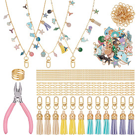 DIY Lanyard Making Kits, Including Brass Rings, 304 Stainless Steel Jump Rings, Alloy Enamel Pendants, Alloy Swivel Clasps, Tassels, Brass Paperclip Chains, Carbon Steel Jewelry Pliers