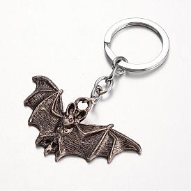 Bat Alloy Key Clasps, with Iron Chain and Rings, 82mm