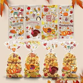 50Pcs 4 Patterns Thanksgiving Day Rectangle Transparent Plastic Cookie Bags, Candy Pouches for Gift & Food Storage