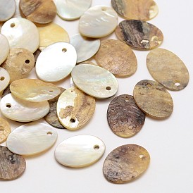 Oval Natural Akoya Shell Charms, Mother of Pearl Shell Pendants, 16x11x1mm, Hole: 1mm, about 720pcs/bag