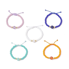 Женские кольца-пальцы с регулируемыми ожерельями из плетеных бусин с натуральными драгоценными камнями, с нейлоновой нитью и стеклянными бусинами
