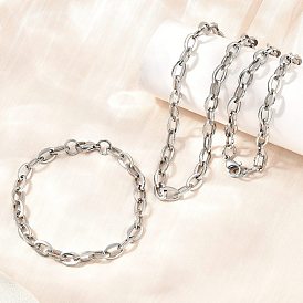 201 Комплект из ожерелья и браслета из нержавеющей стали с овальными звеньями для женщин